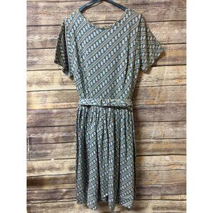Vintage 1960's Dress Short Sleeves L Large Belt Midi Classic‎ Housewife Handmade